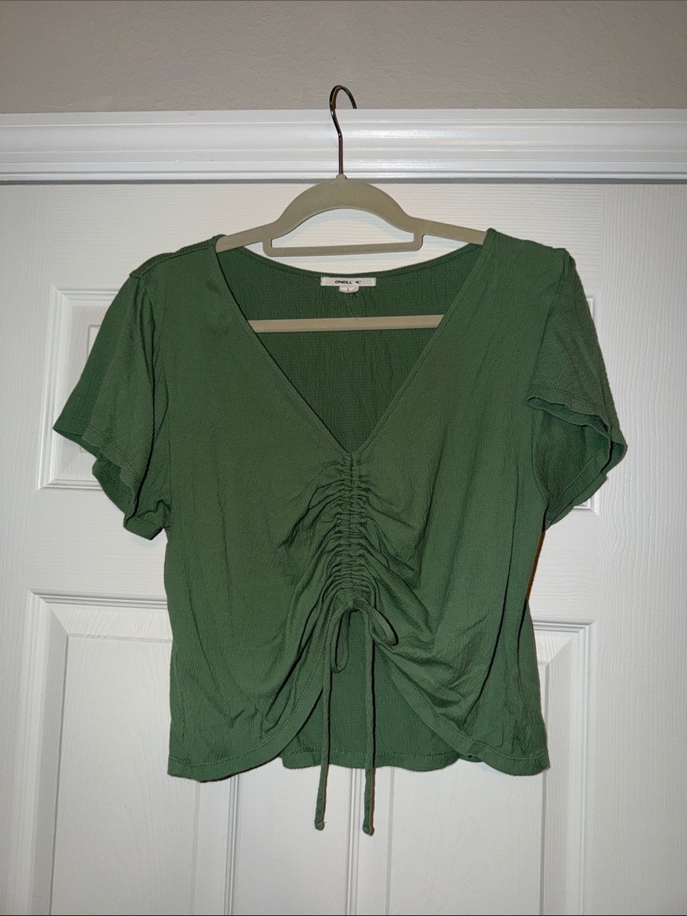 O'Neill Olive Green Ruched V-Neck Crop Top